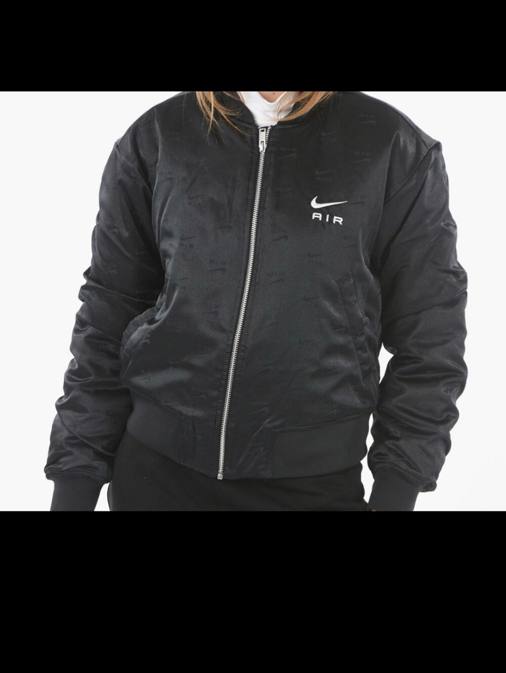 Nike Air Logo Monogram Women's Black Therma Fit Bomber Jacket Large